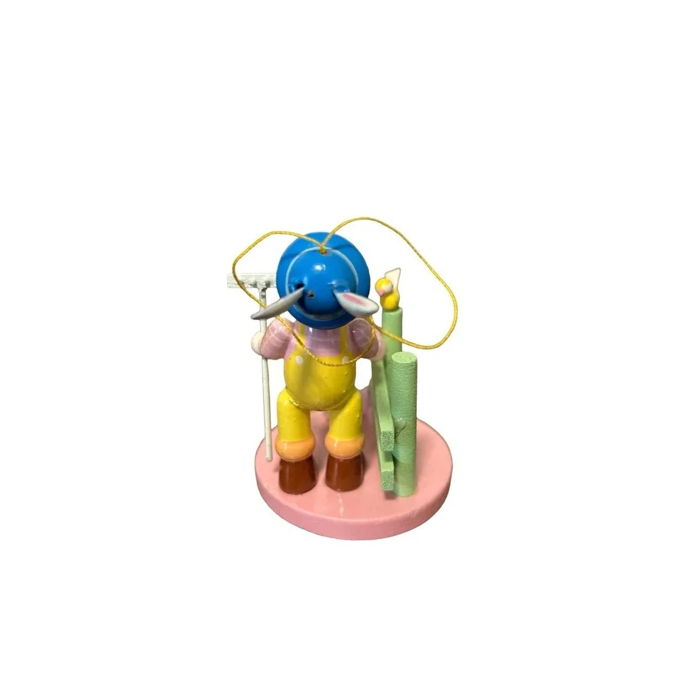 Vintage Philip Stahl Wooden Ornament Spring‎ Bunny Gardener 1980's Trinket